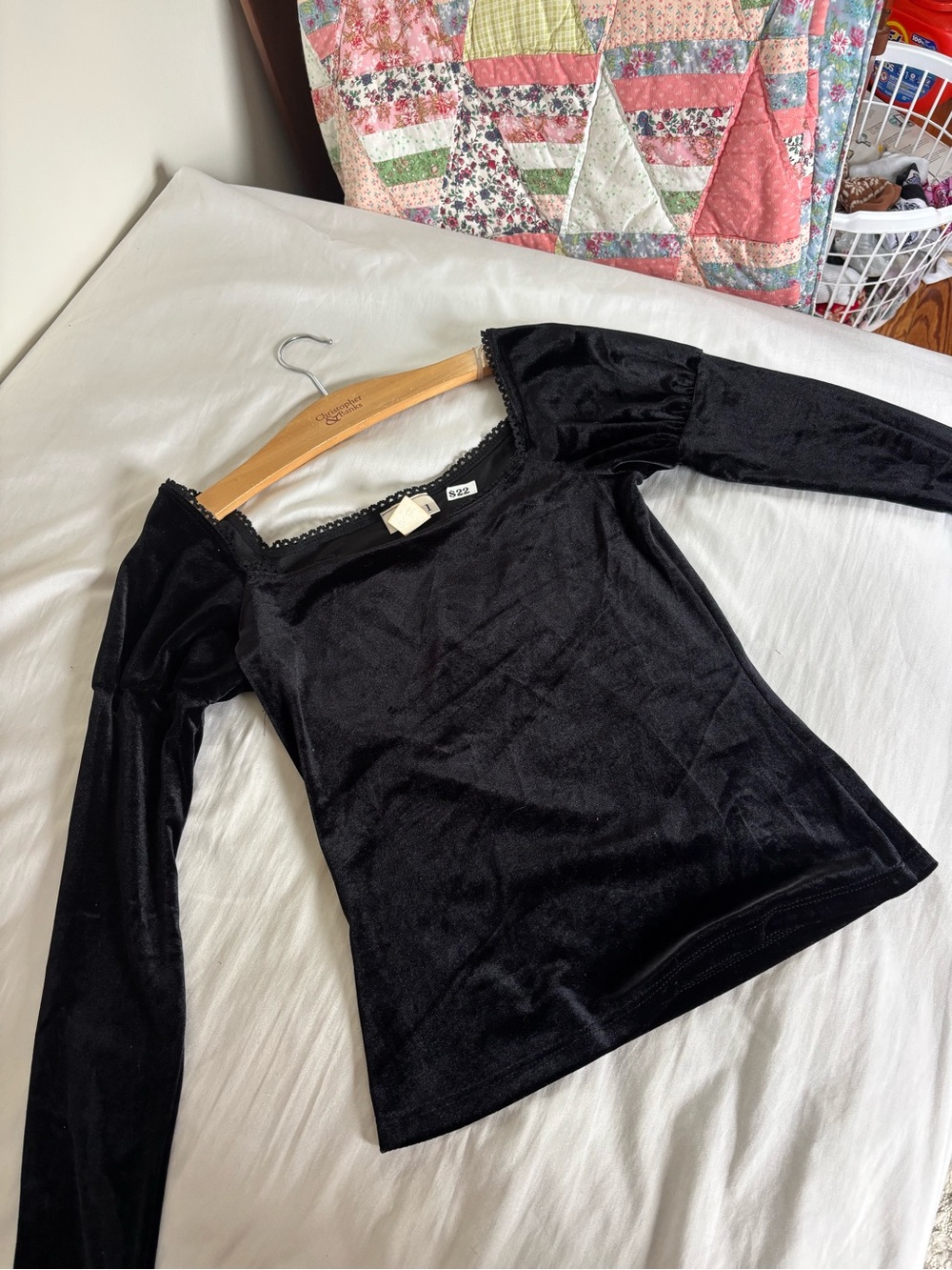 Black Velvet Long-Sleeve Square Neck Women’s Top